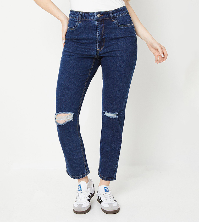 Buy Dorothy Perkins Ripped Mom Fit Jeans In Navy 6thStreet Saudi