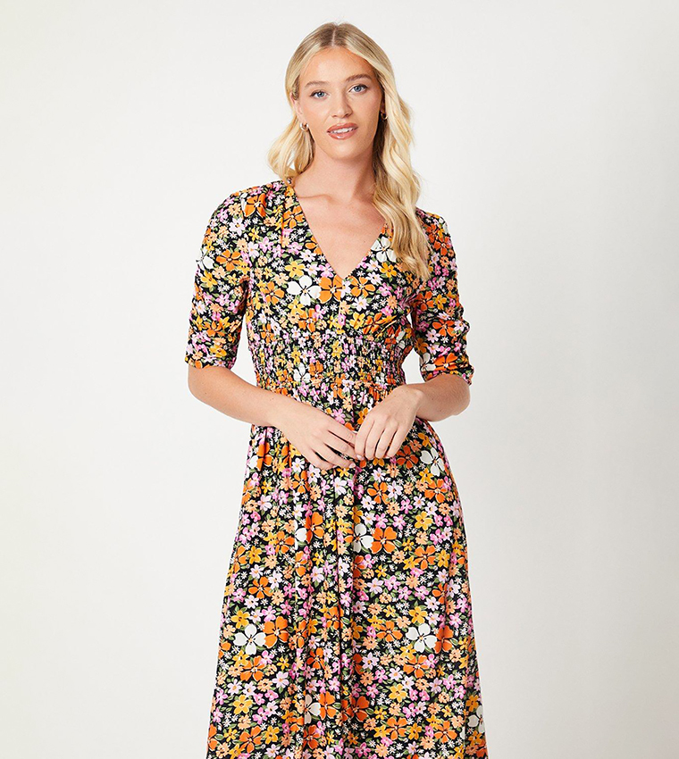 Buy Dorothy Perkins Ditsy Floral Ruched Sleeves Midi Dress In Multiple Colors 6thStreet Bahrain