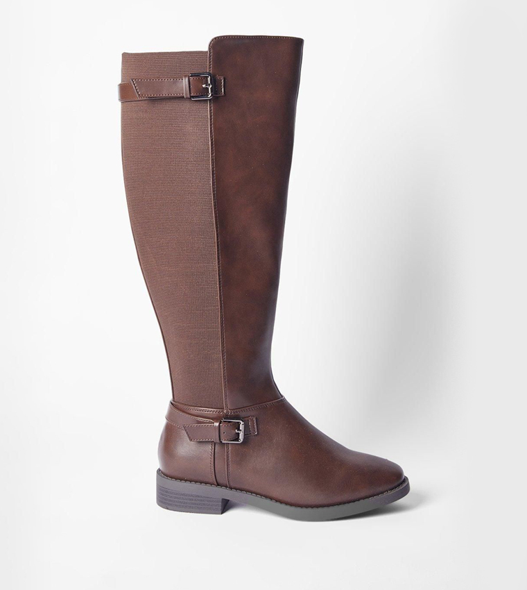 Extra Wide Fit Kasya Back Stretch Block Heel Riding Boots