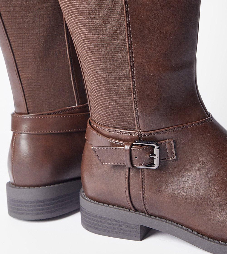 Extra Wide Fit Kasya Back Stretch Block Heel Riding Boots