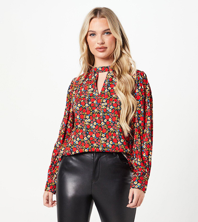Buy Dorothy Perkins Petite Printed Keyhole Top In FLORAL | 6thStreet UAE