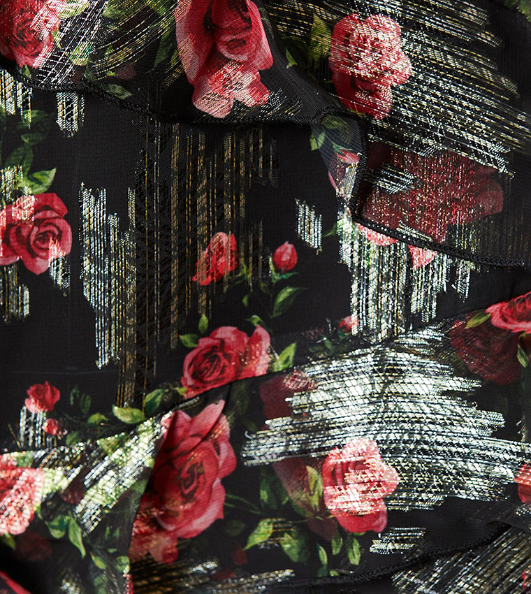 Floral Printed Ruffle Long Sleeves Midi Dress