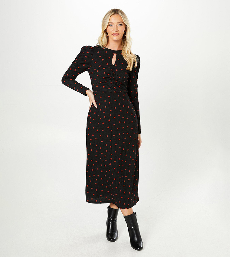 Polka Dots Keyhole Midi Dress