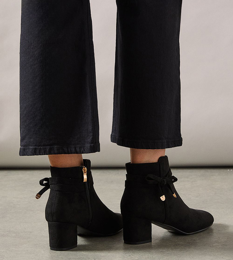 MADELINE Wide Fit Bow Detail Block Heel Ankle Boots