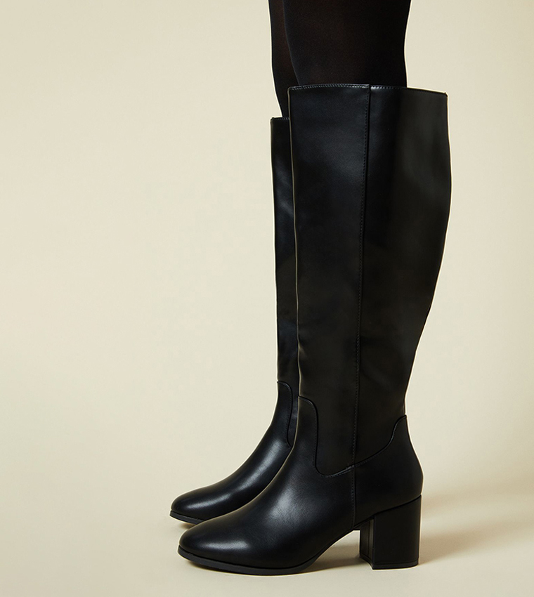 Wide Fit Keeley Block Heel Knee High Boots