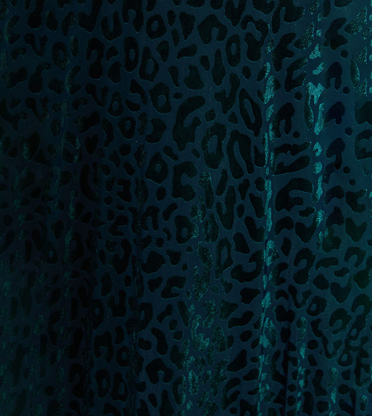 Leopard Patterned Burnout Long Sleeves Midi Dress