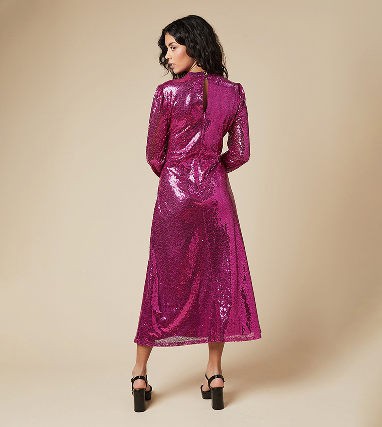 Petite Sequined Keyhole Midi Dress