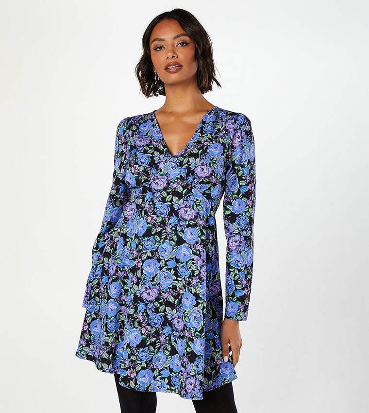 Floral Print Shirred Empire Mini Dress