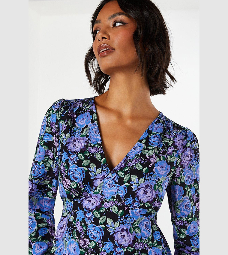 Floral Print Shirred Empire Mini Dress