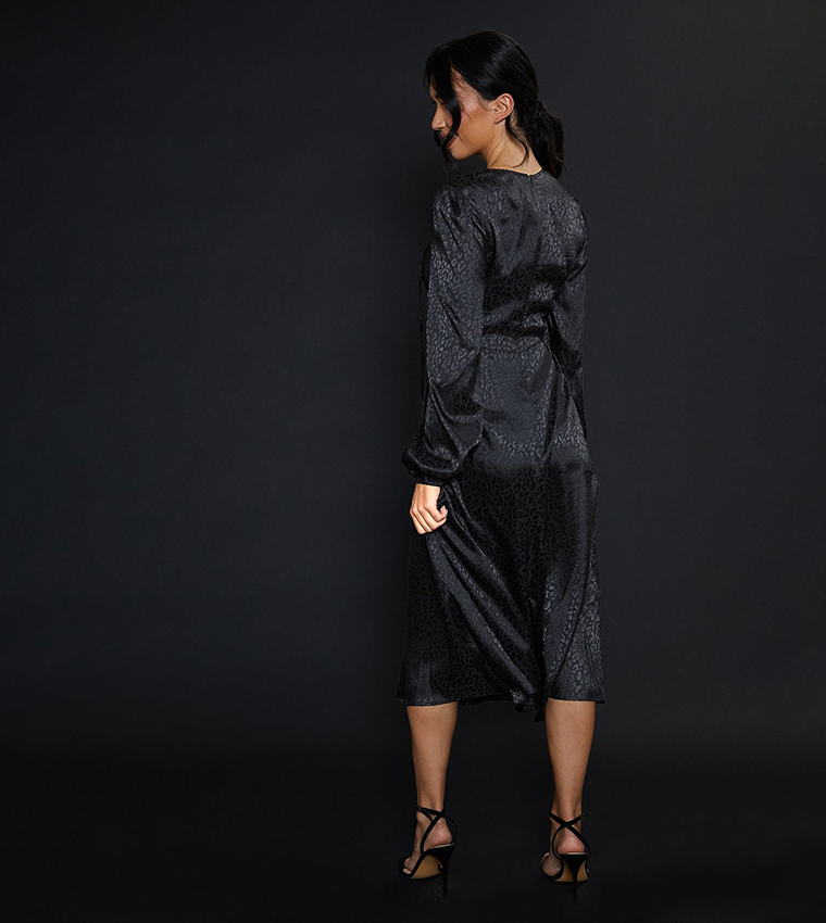 Satin Animal Jacquard Long Sleeves Mini Dress
