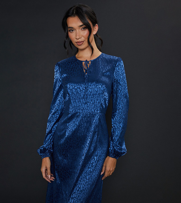 Satin Animal Jacquard Long Sleeves Mini Dress