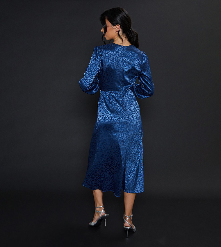 Satin Animal Jacquard Long Sleeves Mini Dress