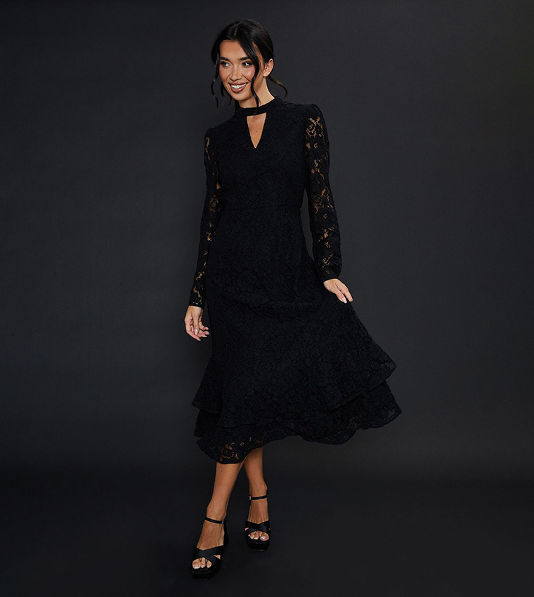 dorothy perkins black lace dress Black DOUBLE SECOND Fit and Flare Guipure Lace Dress