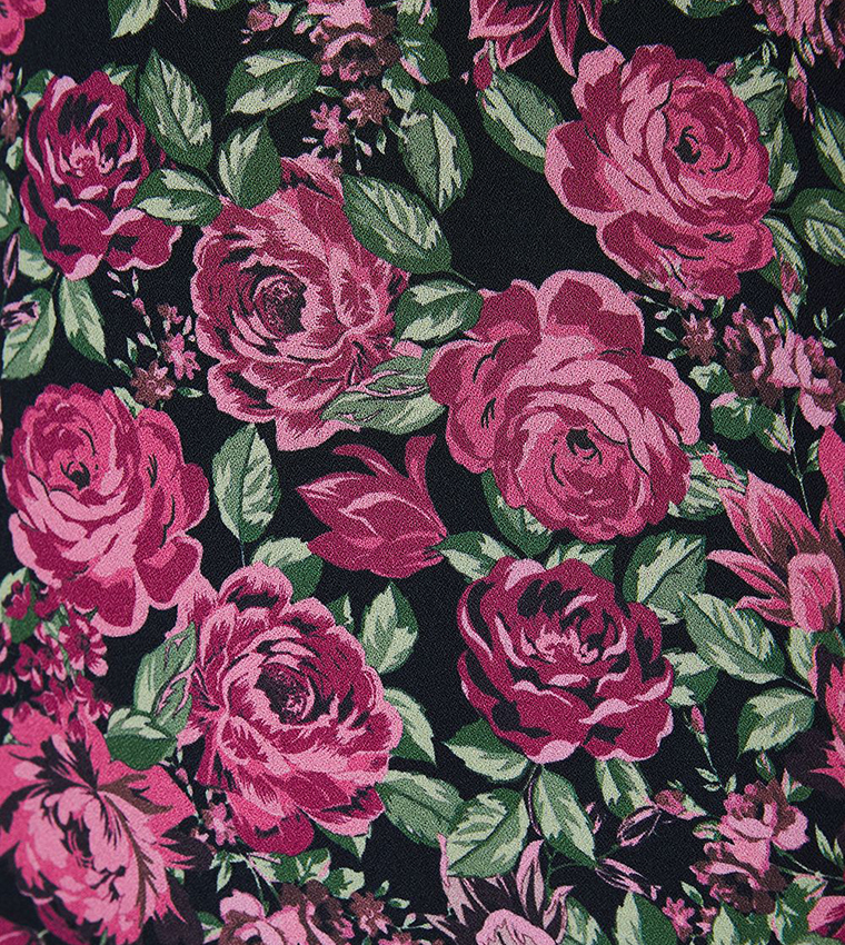 Petite Floral Print Shirred Shoulder Empire Mini Dress