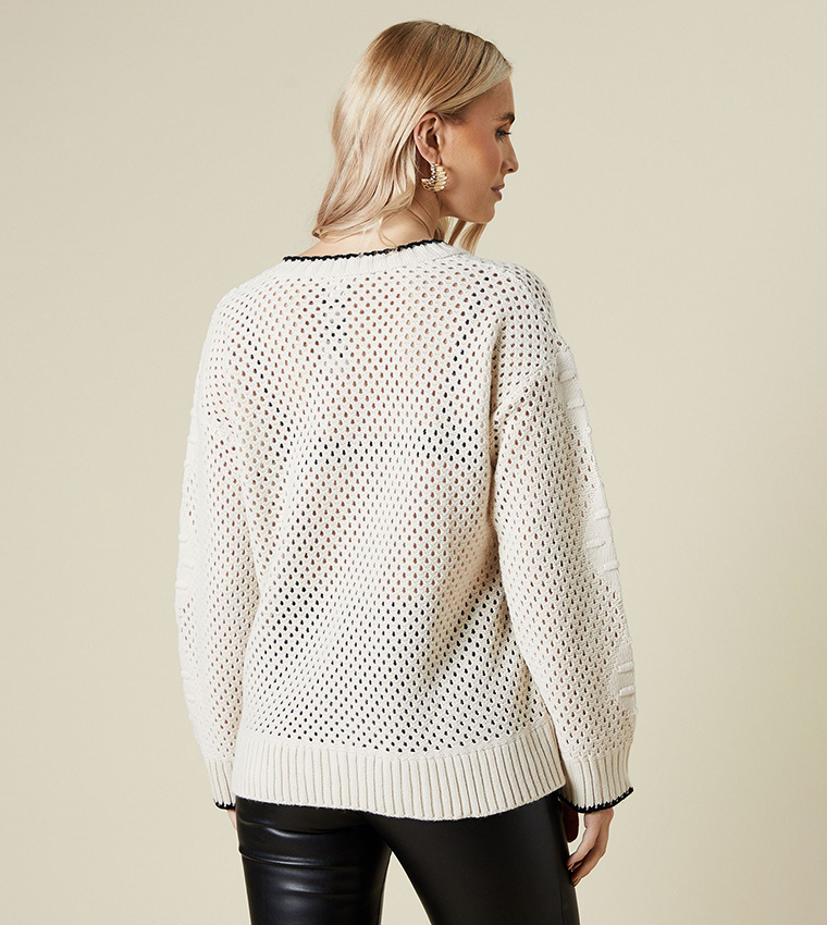 Whipstitch Cable Detail V-Neck Sweater