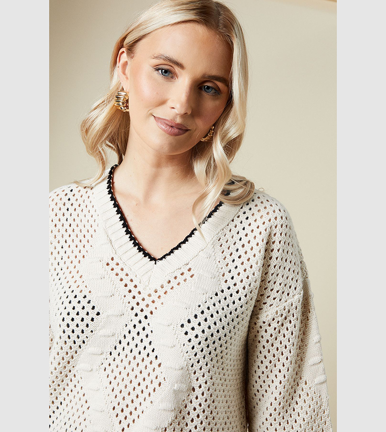 Whipstitch Cable Detail V-Neck Sweater