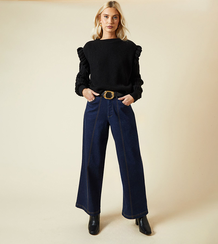 Frill Shoulder Crew Neck Sweater