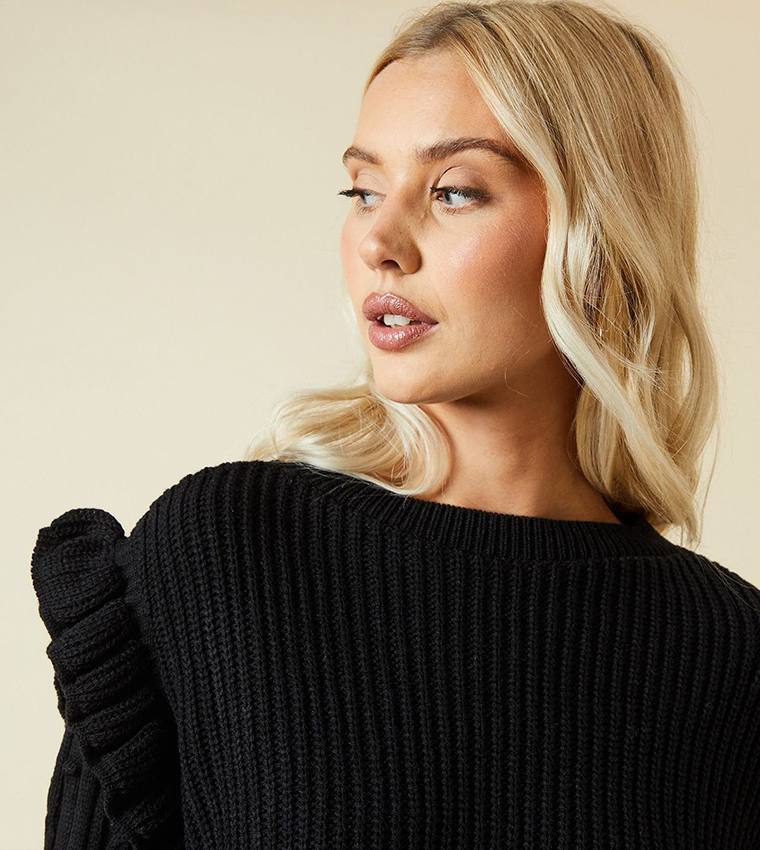 Frill Shoulder Crew Neck Sweater