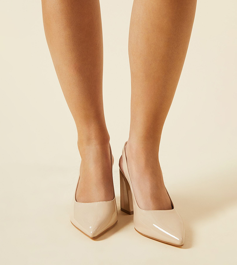 Wide Fit Ellens Pointed Block Heel Slingback Pumps