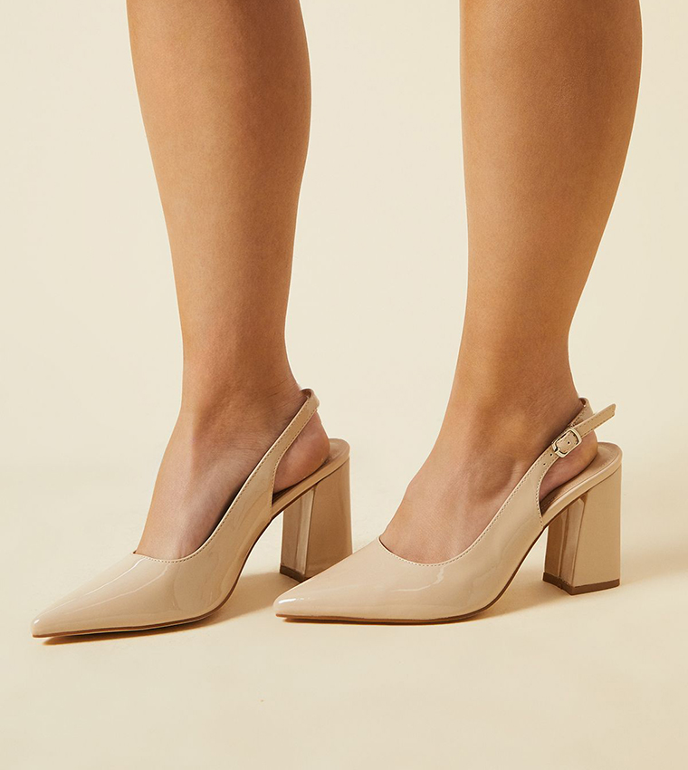 Wide Fit Ellens Pointed Block Heel Slingback Pumps