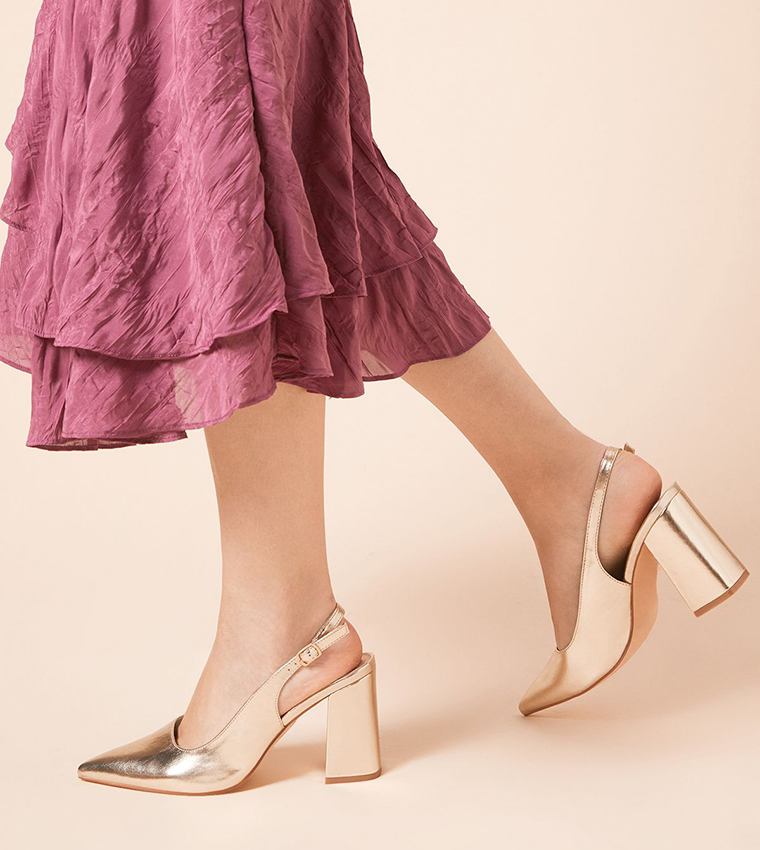 Wide Fit Ellens Pointed High Block Heel Slingback Pumps