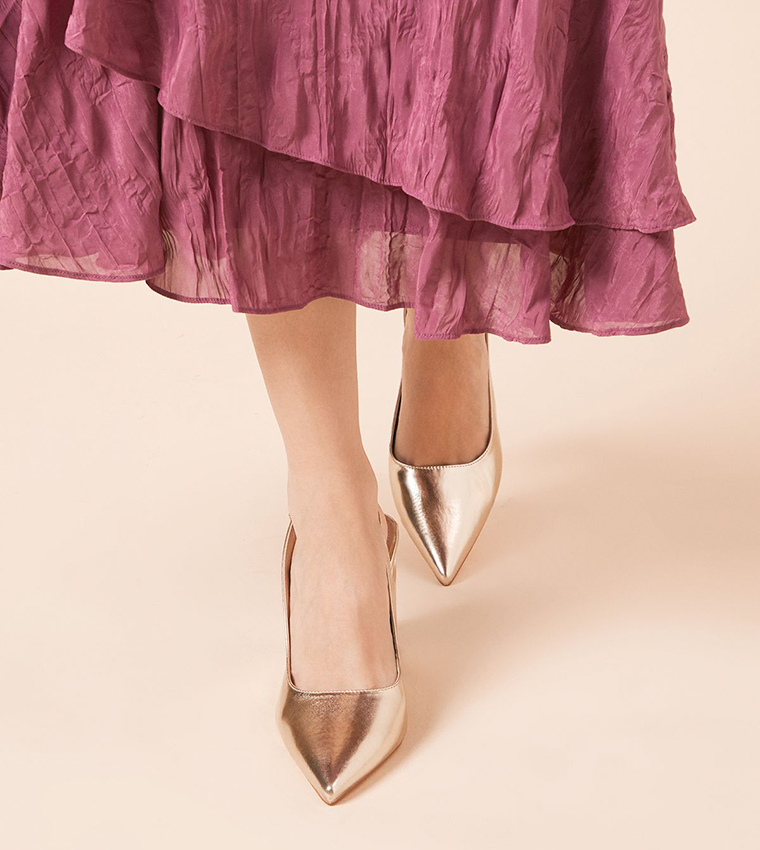 Wide Fit Ellens Pointed High Block Heel Slingback Pumps