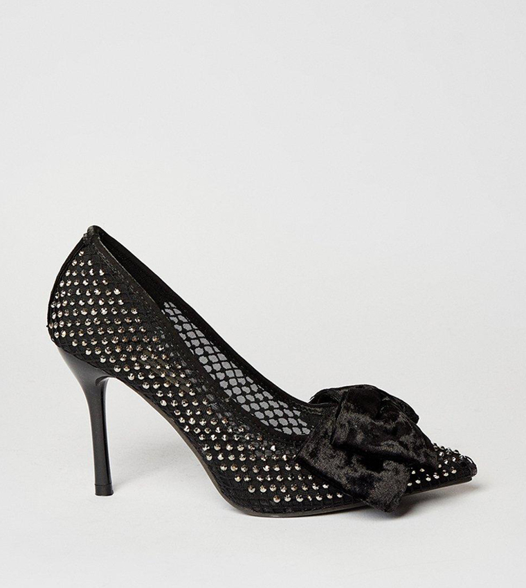 Duchy Diamante Mesh Velvet Bow High Heel Pumps