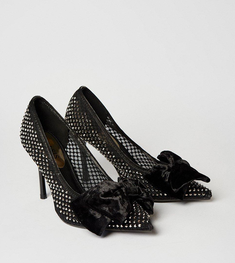 Duchy Diamante Mesh Velvet Bow High Heel Pumps