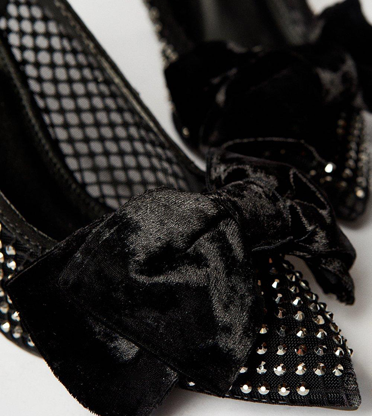 Duchy Diamante Mesh Velvet Bow High Heel Pumps