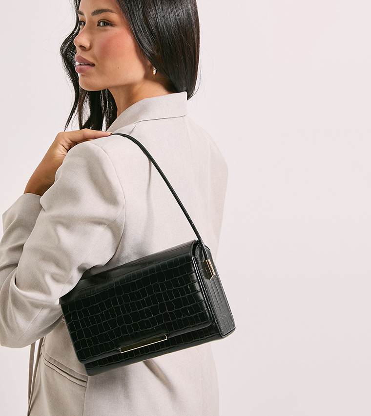 Croc Print Structured Shoulder Bag