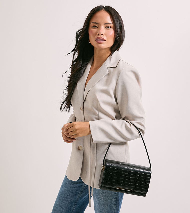 Croc Print Structured Shoulder Bag