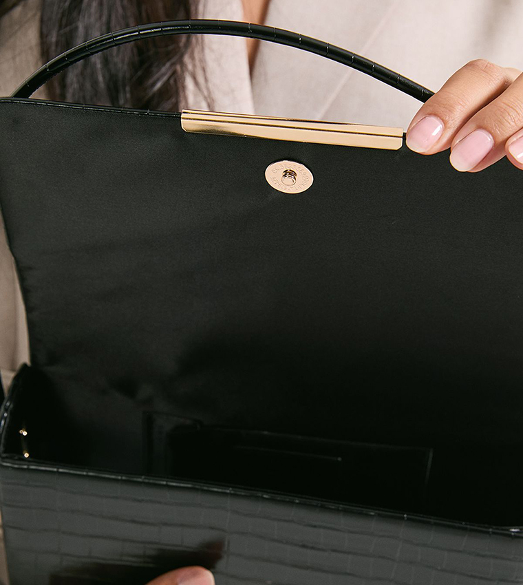 Croc Print Structured Shoulder Bag