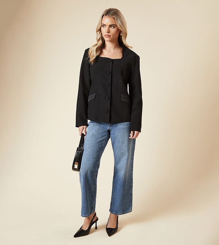 Petite Satin Sweetheart Neck Jacket