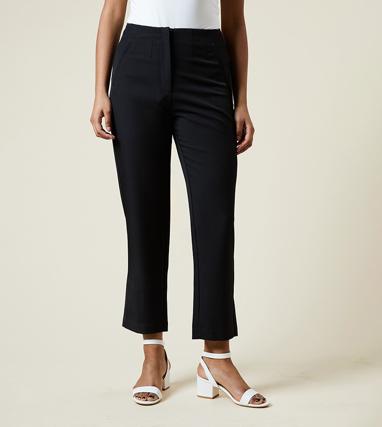 Buy Dorothy Perkins Petite Straight Ankle Grazer Trousers In Black