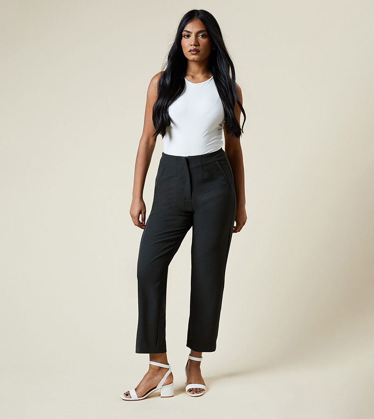Buy Dorothy Perkins Petite Straight Ankle Grazer Trousers In Grey