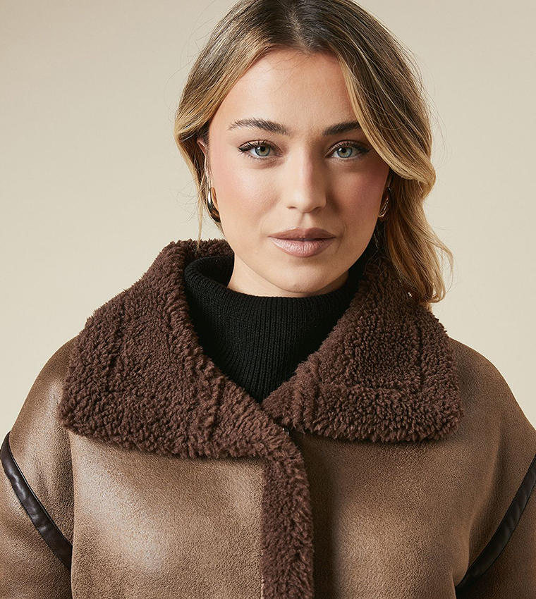 Zip Through Borg Aviator Jacket