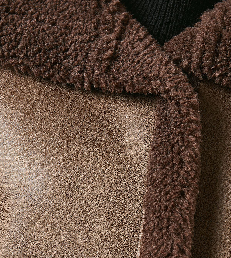 Zip Through Borg Aviator Jacket