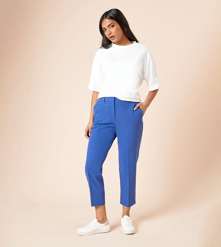 Buy Dorothy Perkins Petite Ankle Grazer Trousers In Blue