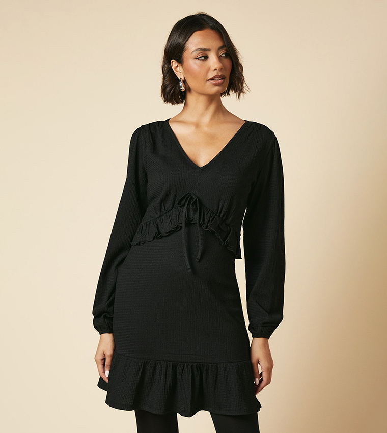 knee length dresses for ladies Charming Charlie Tall Ria Rhinestone Mini Dress in Black, Size Small main image 1