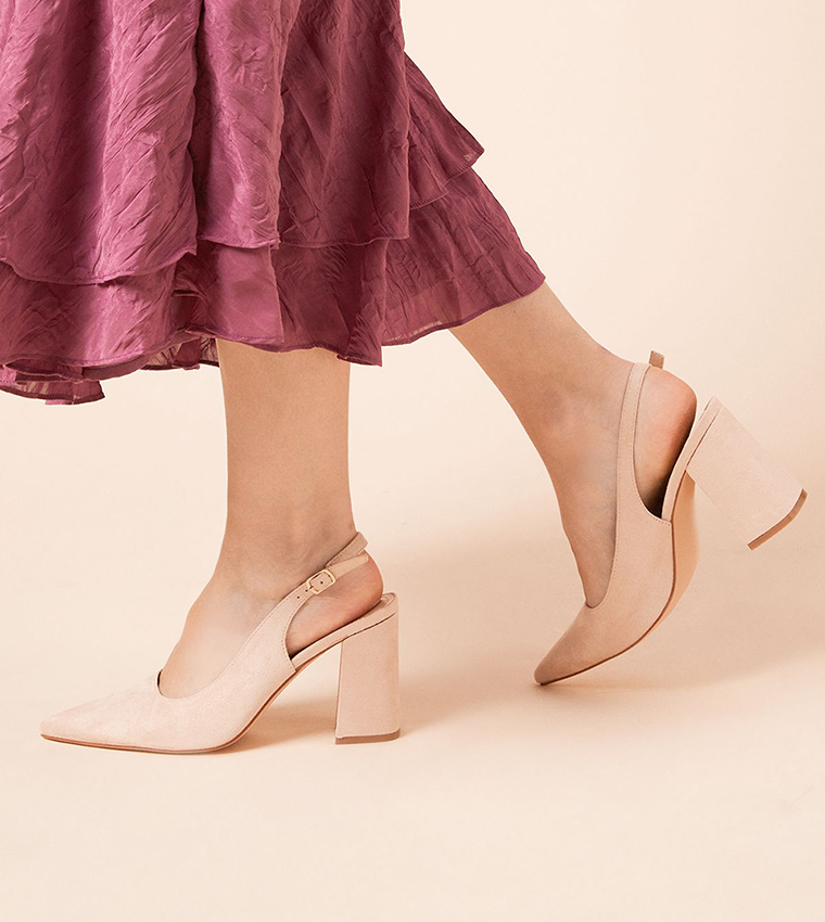 Ellens Pointed High Block Heel Slingback Pumps