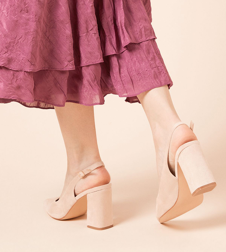 Ellens Pointed High Block Heel Slingback Pumps