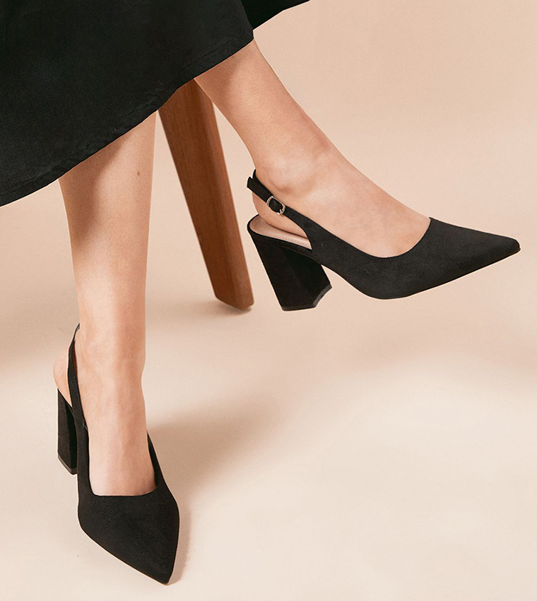 Ellens Pointed Toe Block Heel Slingback Pumps