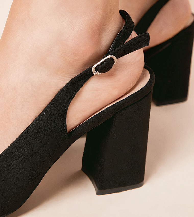 Ellens Pointed Toe Block Heel Slingback Pumps