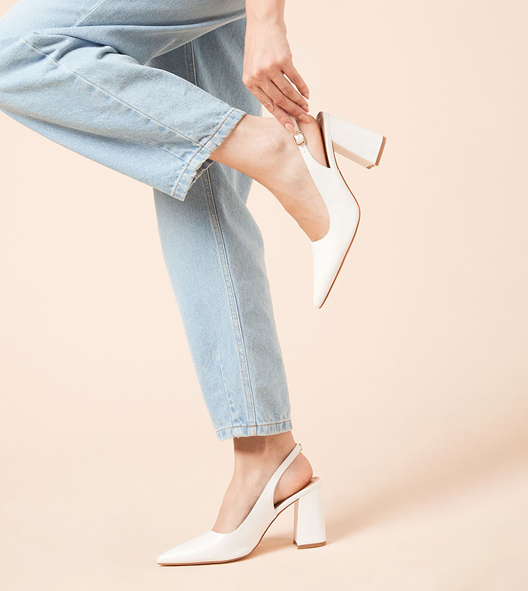 Ellens Pointed High Block Heel Slingback Pumps