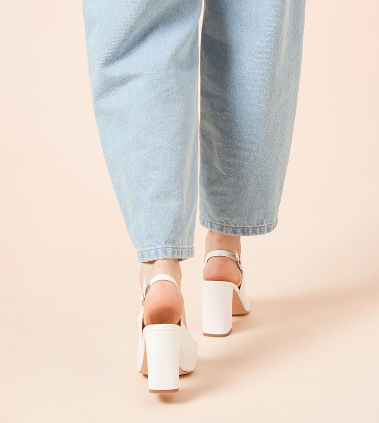 Ellens Pointed High Block Heel Slingback Pumps