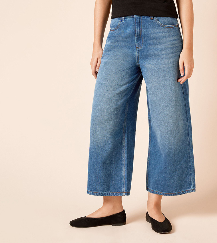 Faded High Waist Wide Leg Jeans