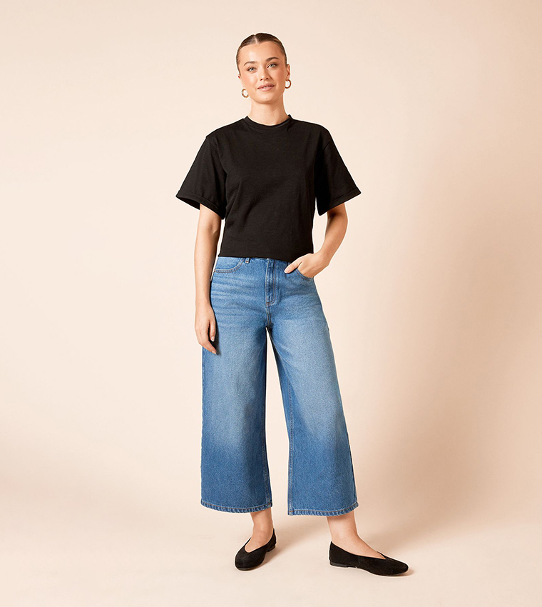 Faded High Waist Wide Leg Jeans
