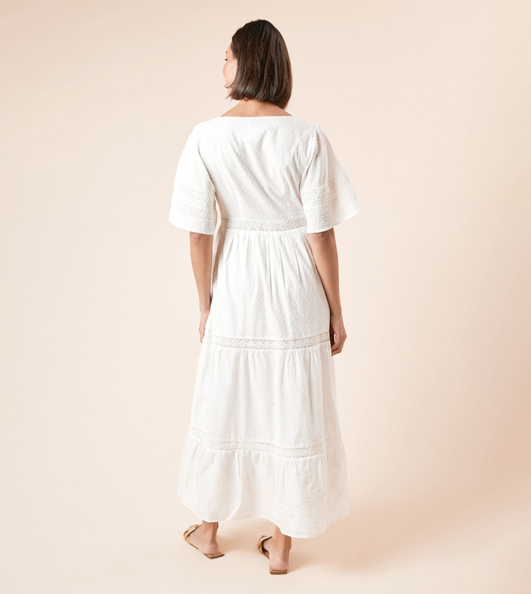 Embroidered Short Sleeves Midi Dress