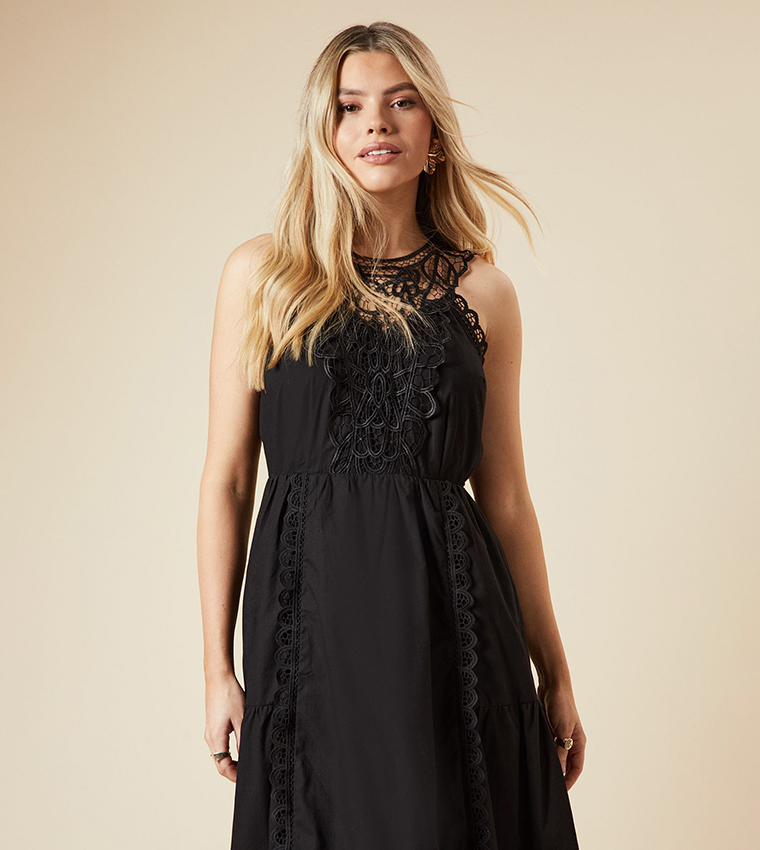 Lace Detail Halterneck Midi Dress