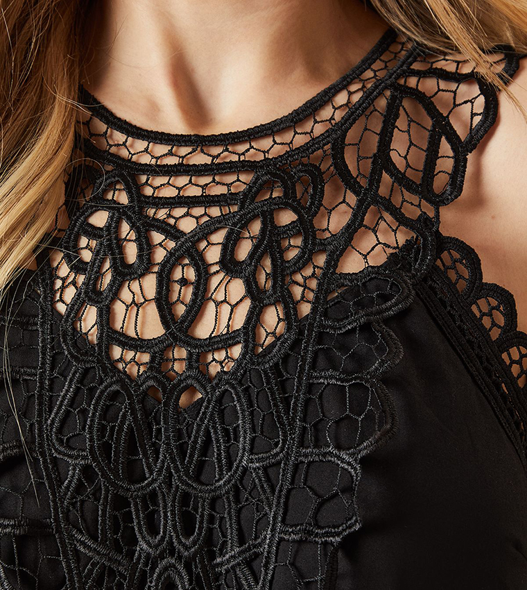 Lace Detail Halterneck Midi Dress